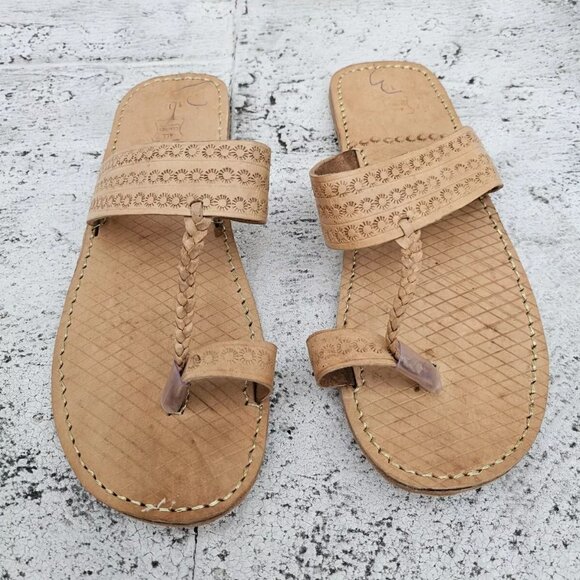 Handcrafted Men Sandal Tan Genuine Leather Flat Kolapori Juti Size 8.5 US - Picture 7 of 8